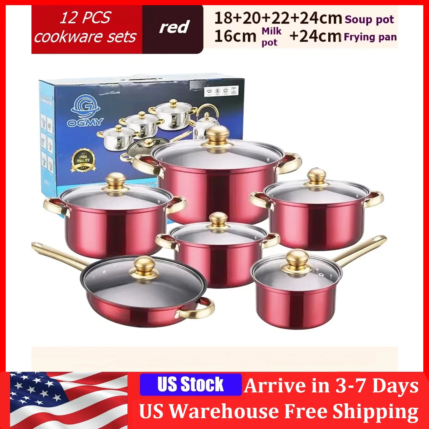 12-Piece Stainless Steel Cookware Set With Nonstick Pots And Pans