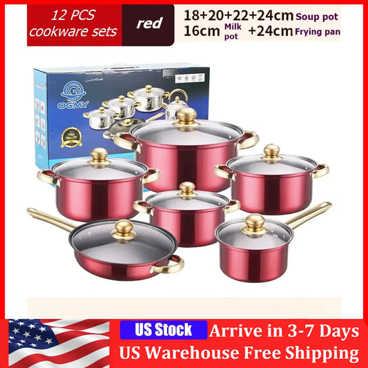 12-Piece Stainless Steel Cookware Set With Nonstick Pots And Pans