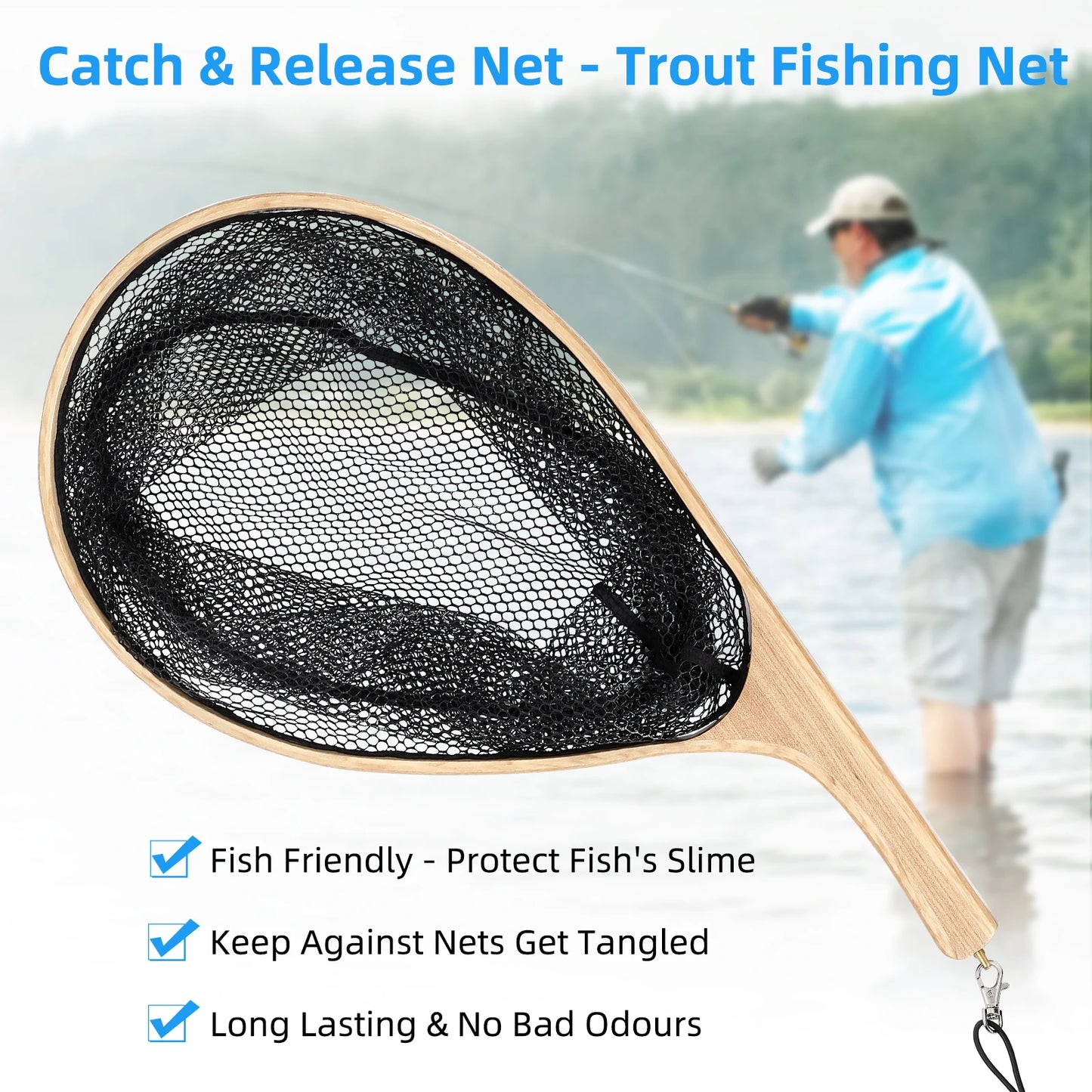 TWISTER.CK Fly Fishing Landing Net With Curved Handle