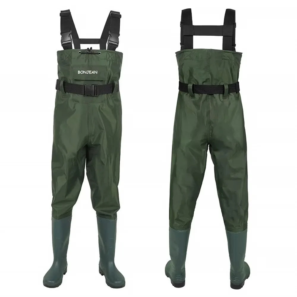 Unisex Waterproof Chest-Length Waders With Boots Durable Breathable