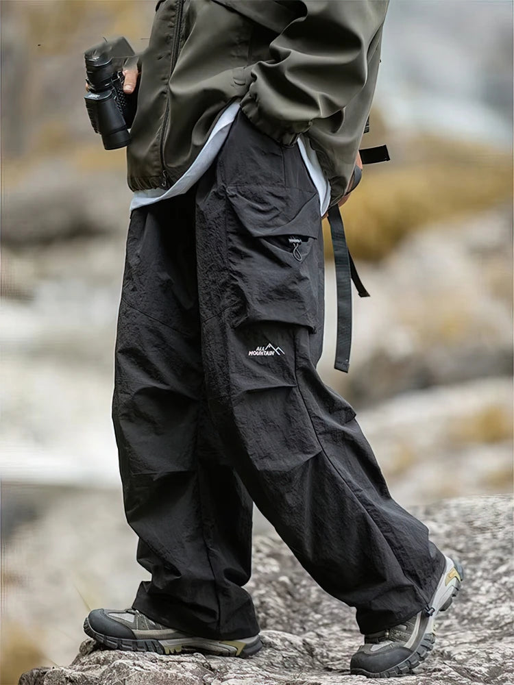 Mens Waterproof Hiking Cargo Pants Outdoor Wide Leg Trousers