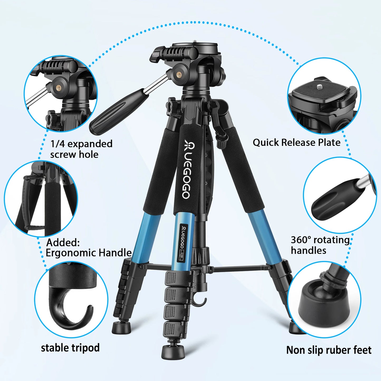 UEGOGO Professional Camera Tripod for DSLR, Smartphone, and Projector