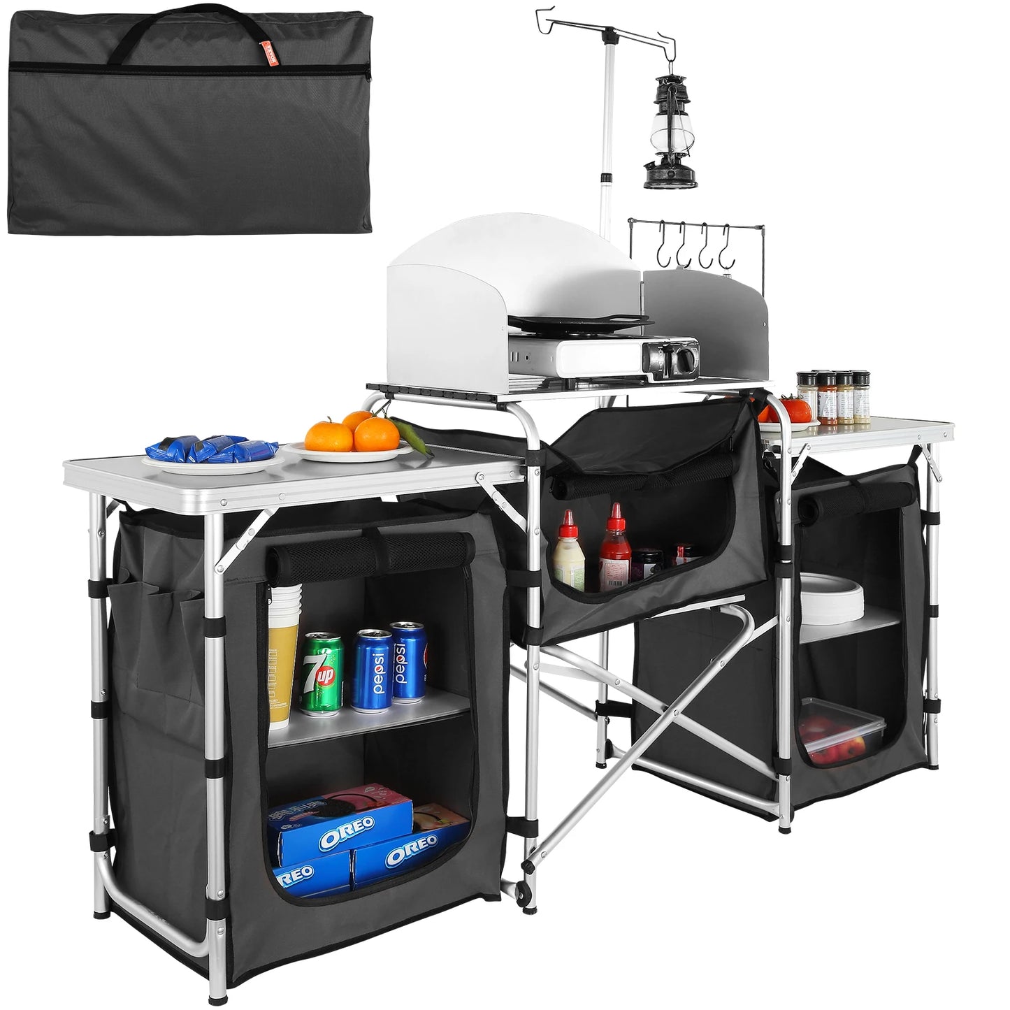 SucceBuy Folding Outdoor Kitchen Table Cabinet For Camping And BBQ