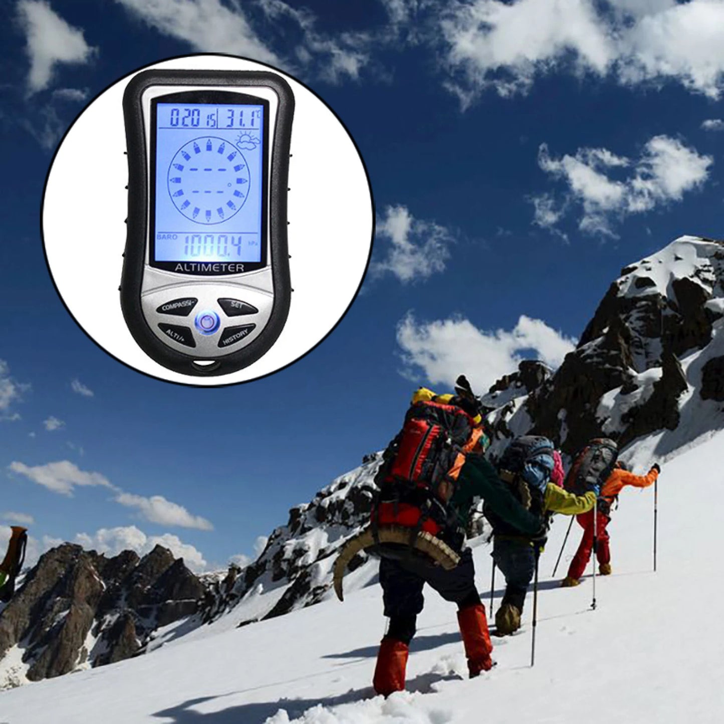 Eight-In-One Handheld Digital Altimeter Compass Thermometer Backlight