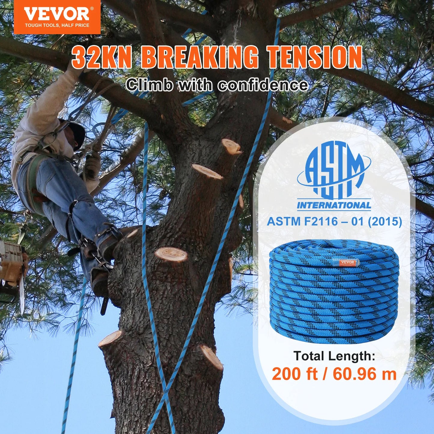 VEVOR Static Climbing Rope With Steel Snap Hooks Outdoor