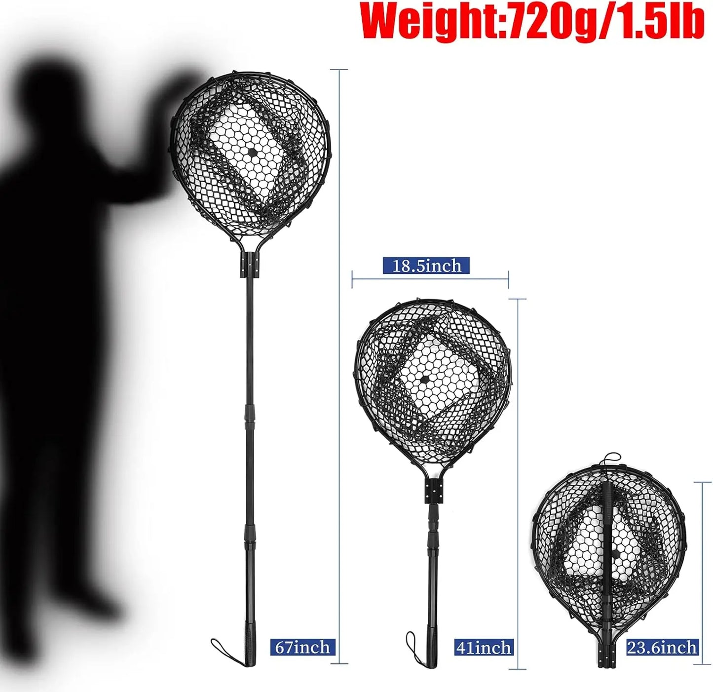 Folding Rubber Fishing Net With Aluminum Handle For Freshwater Saltwater