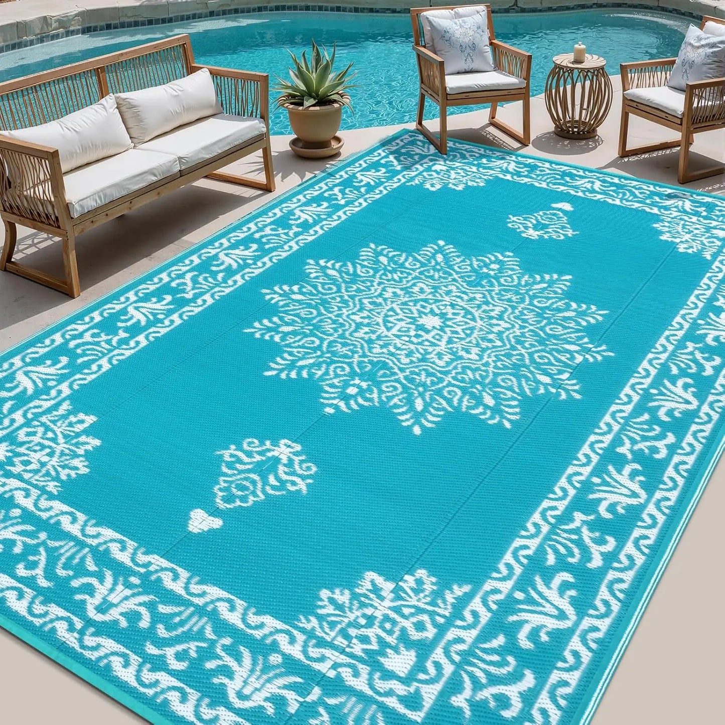 Waterproof Reversible Outdoor Rug UV Resistant Patio Mat For Deck Porch RV