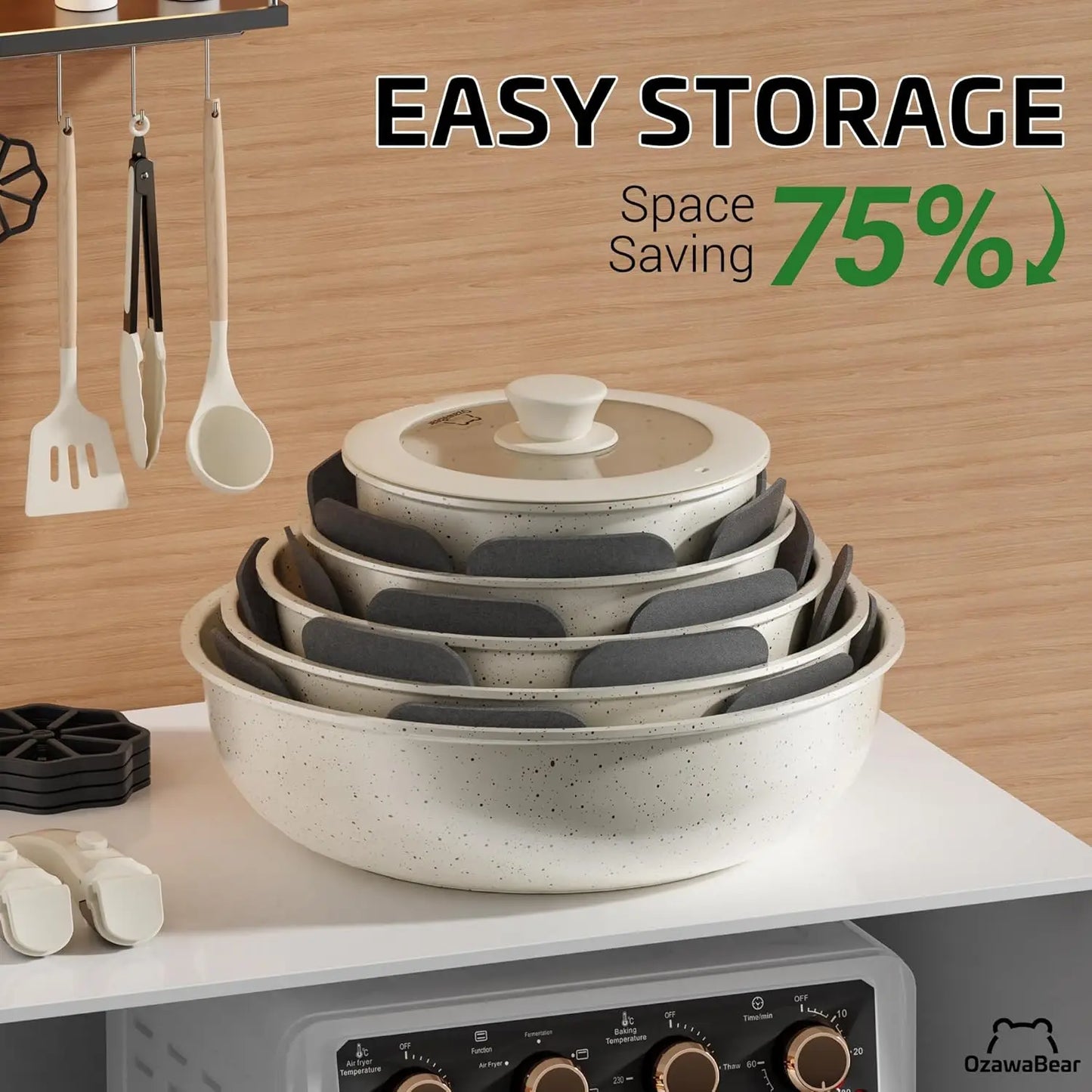 Ceramic 23-Piece Cookware Set Detachable Handles Induction And Oven Safe