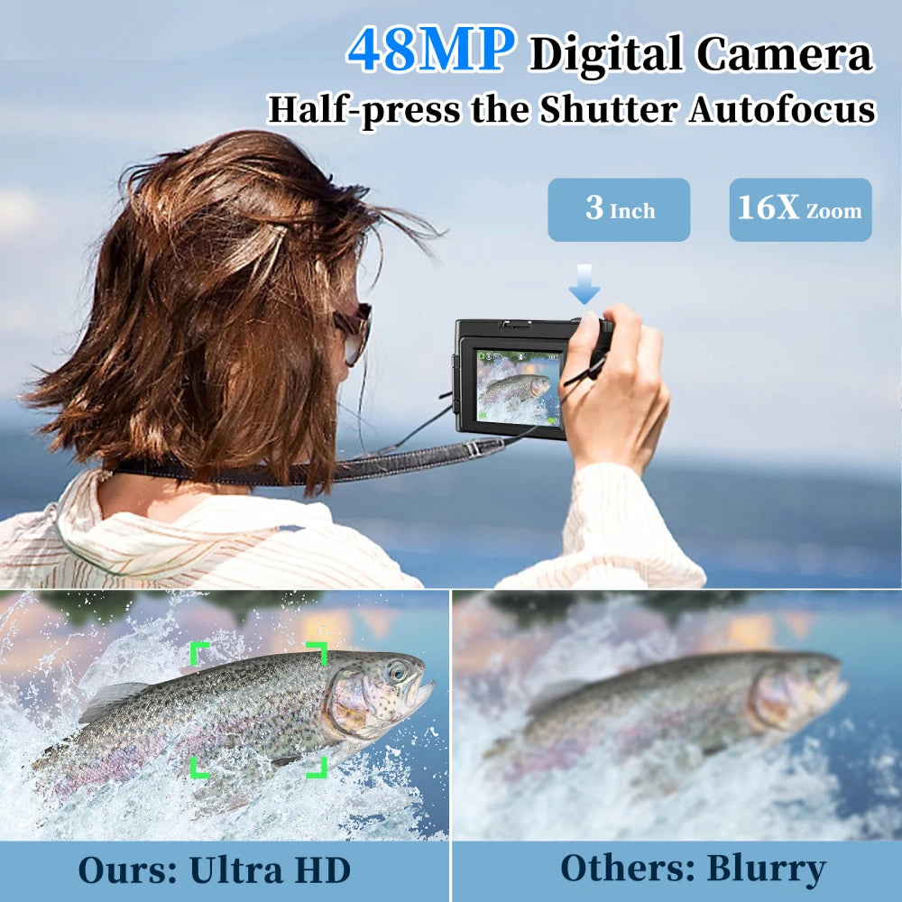 Zostuic 4K Digital Camera Autofocus Vlogging 48MP Screen