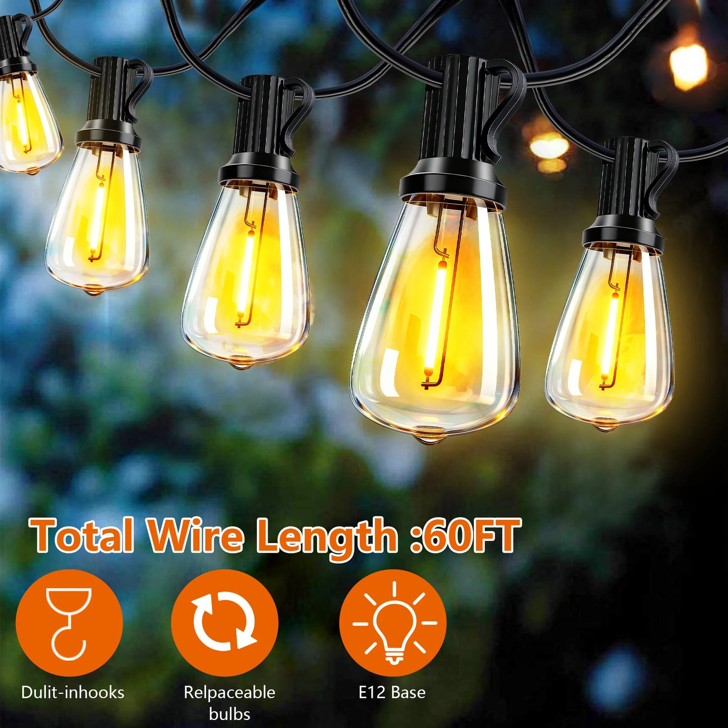ARLGSITE Solar Outdoor String Lights IP65 Waterproof Patio