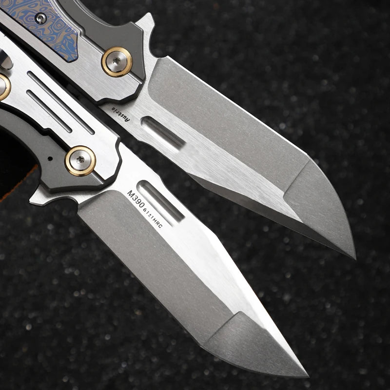 ALVELYDIY Outdoor Tactical Folding Knife M390 Steel With Leather Sheath