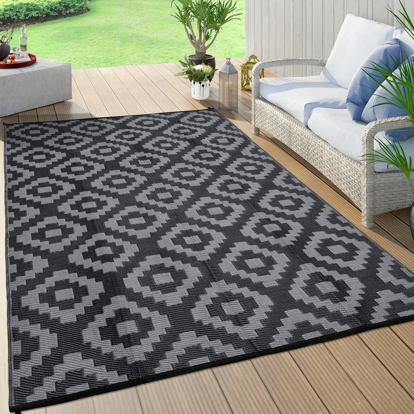 StudysetCN Outdoor Geometric Reversible Waterproof Rug For Patio