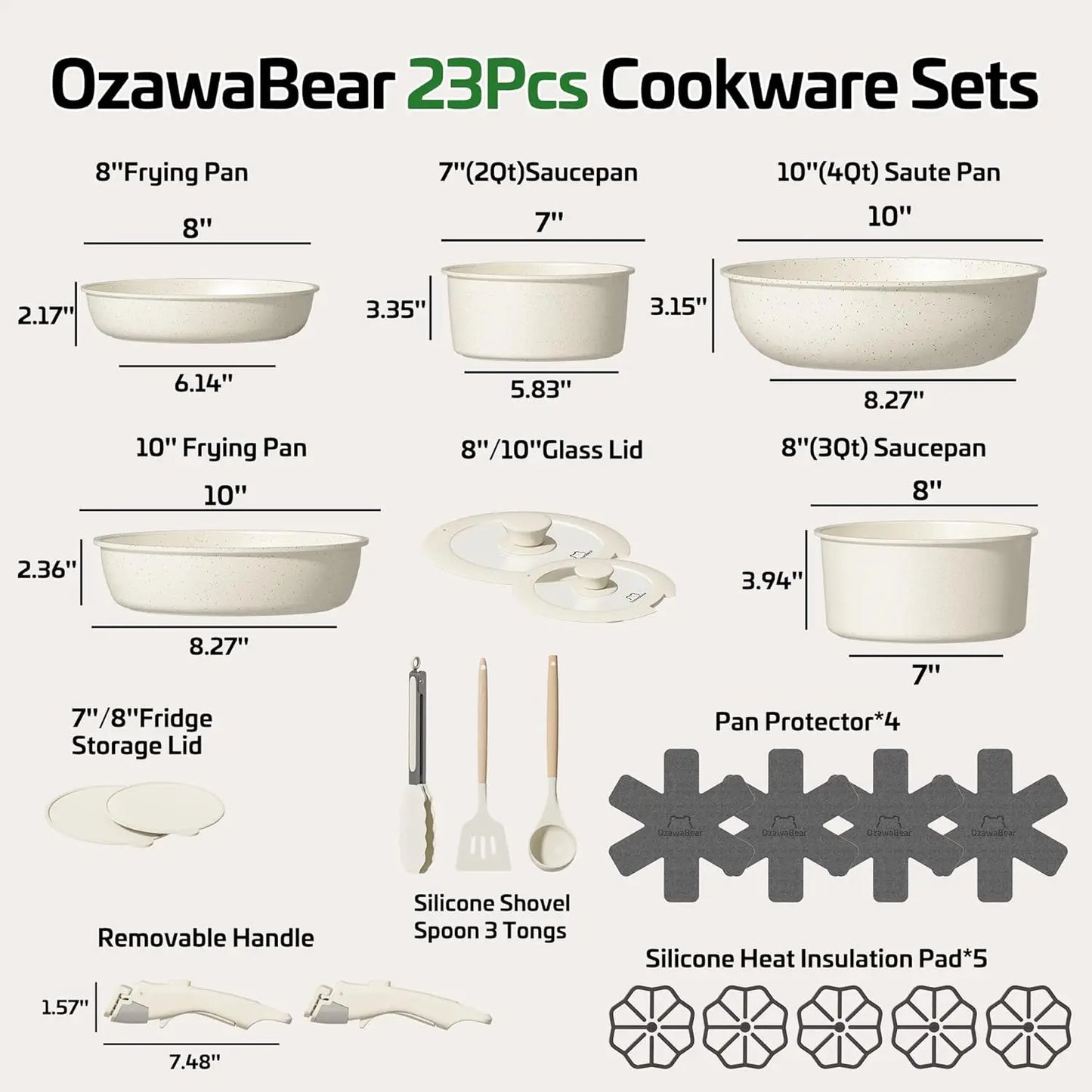 Ceramic 23-Piece Cookware Set Detachable Handles Induction And Oven Safe