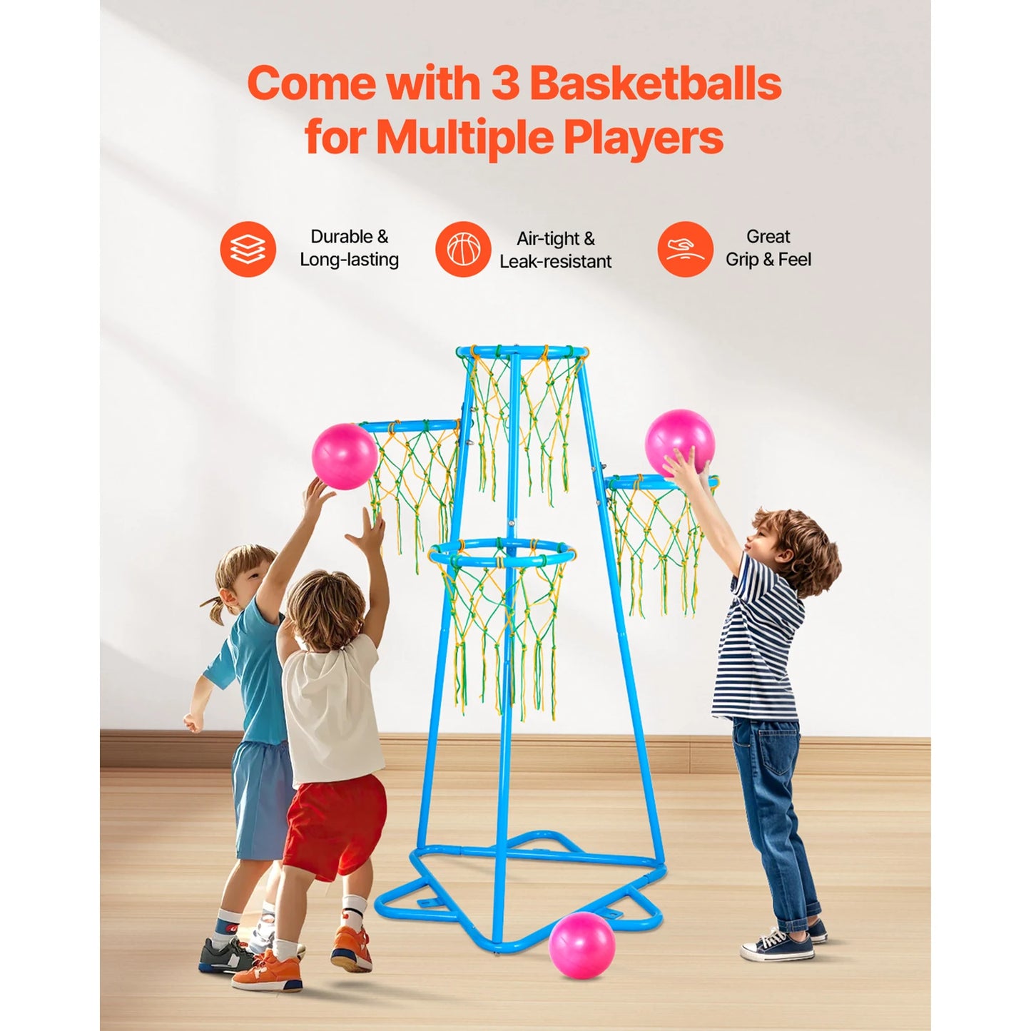 SucceBuy 4 Hoop Basketball Hoop Stand With Adjustable Indoor Outdoor