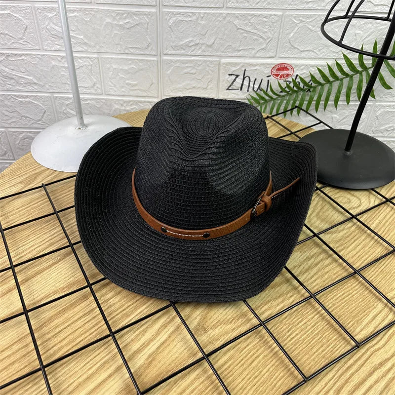 Wide Brim Unisex Cowboy Hat Sun Protection Foldable With Lanyard