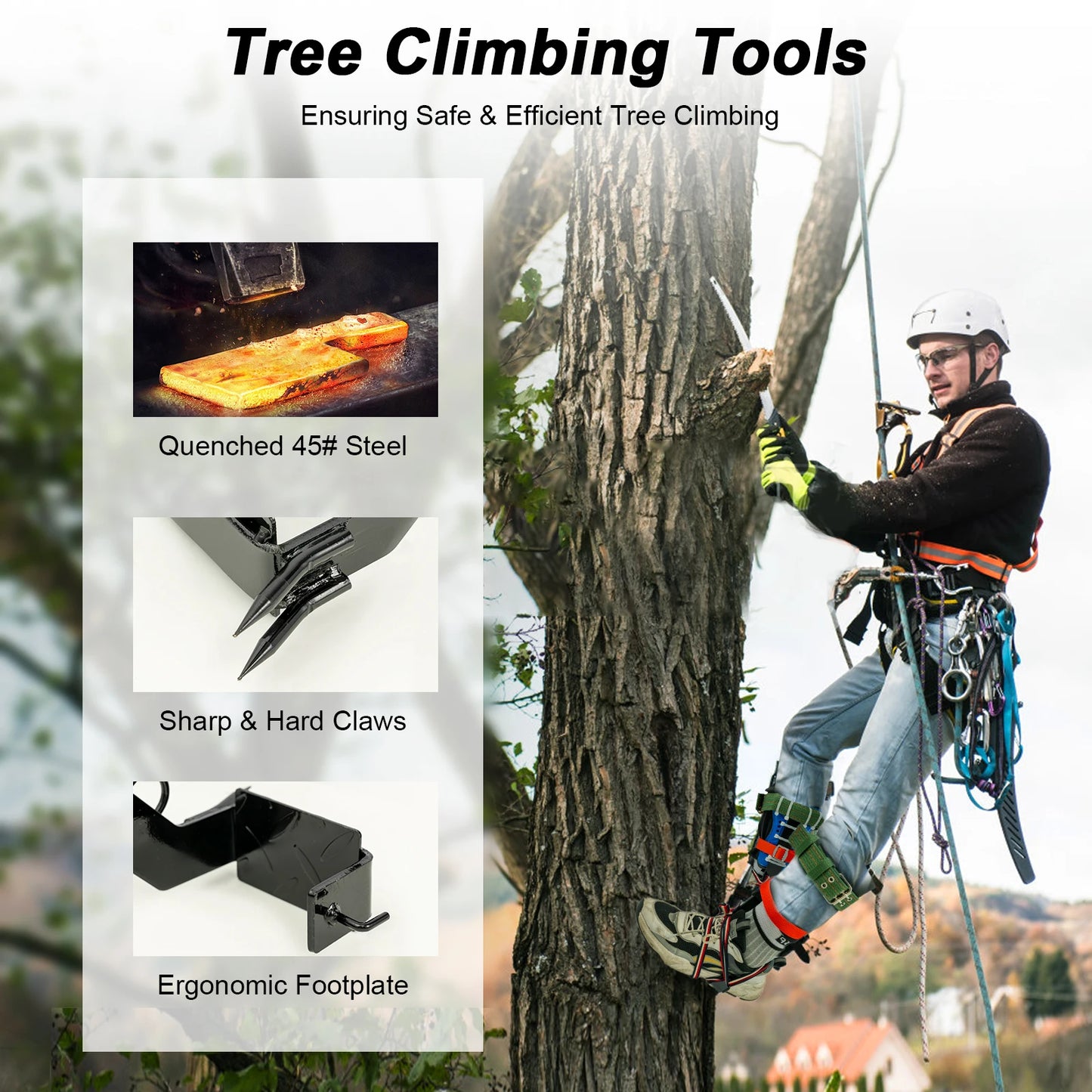 Tree Climbing Spikes Kit With Safety Harness 220lb Capacity