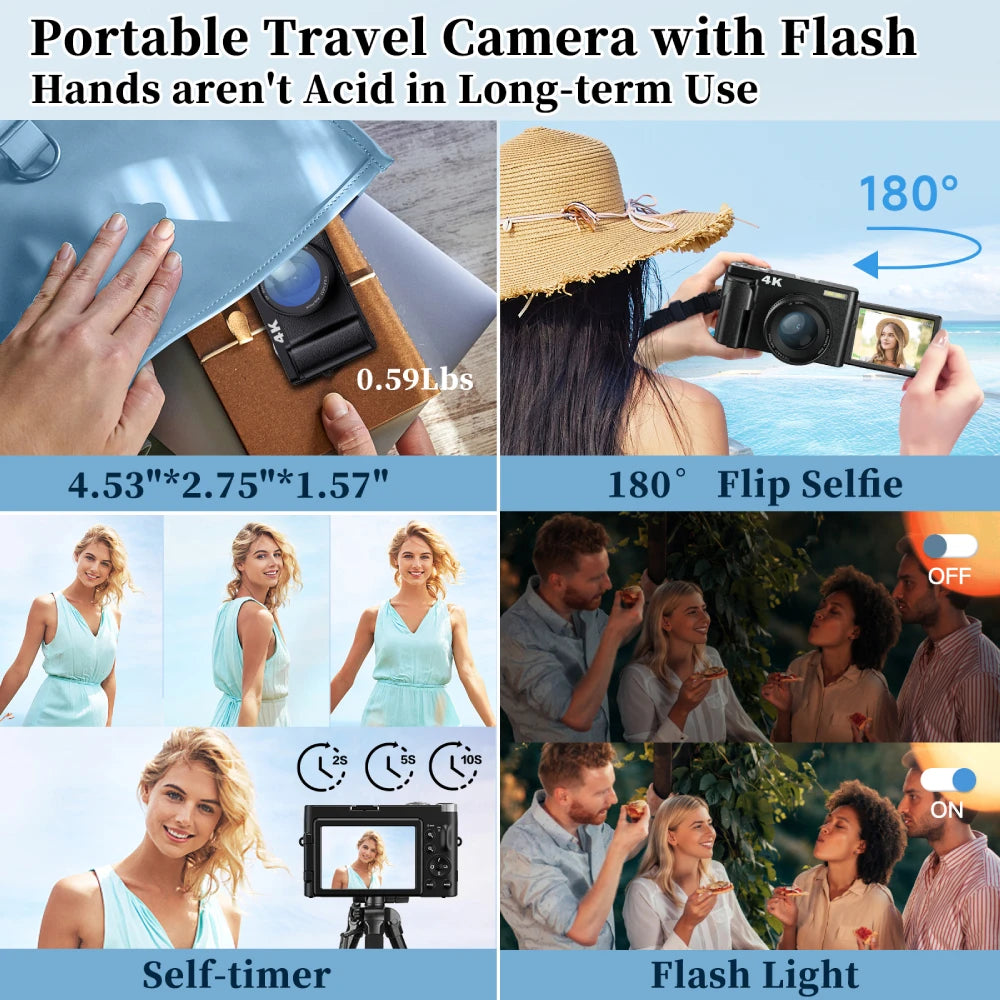 Zostuic 4K Digital Camera Autofocus Vlogging 48MP Screen
