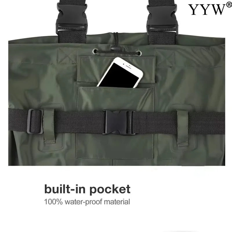 Unisex Waterproof Chest-Length Waders With Boots Durable Breathable