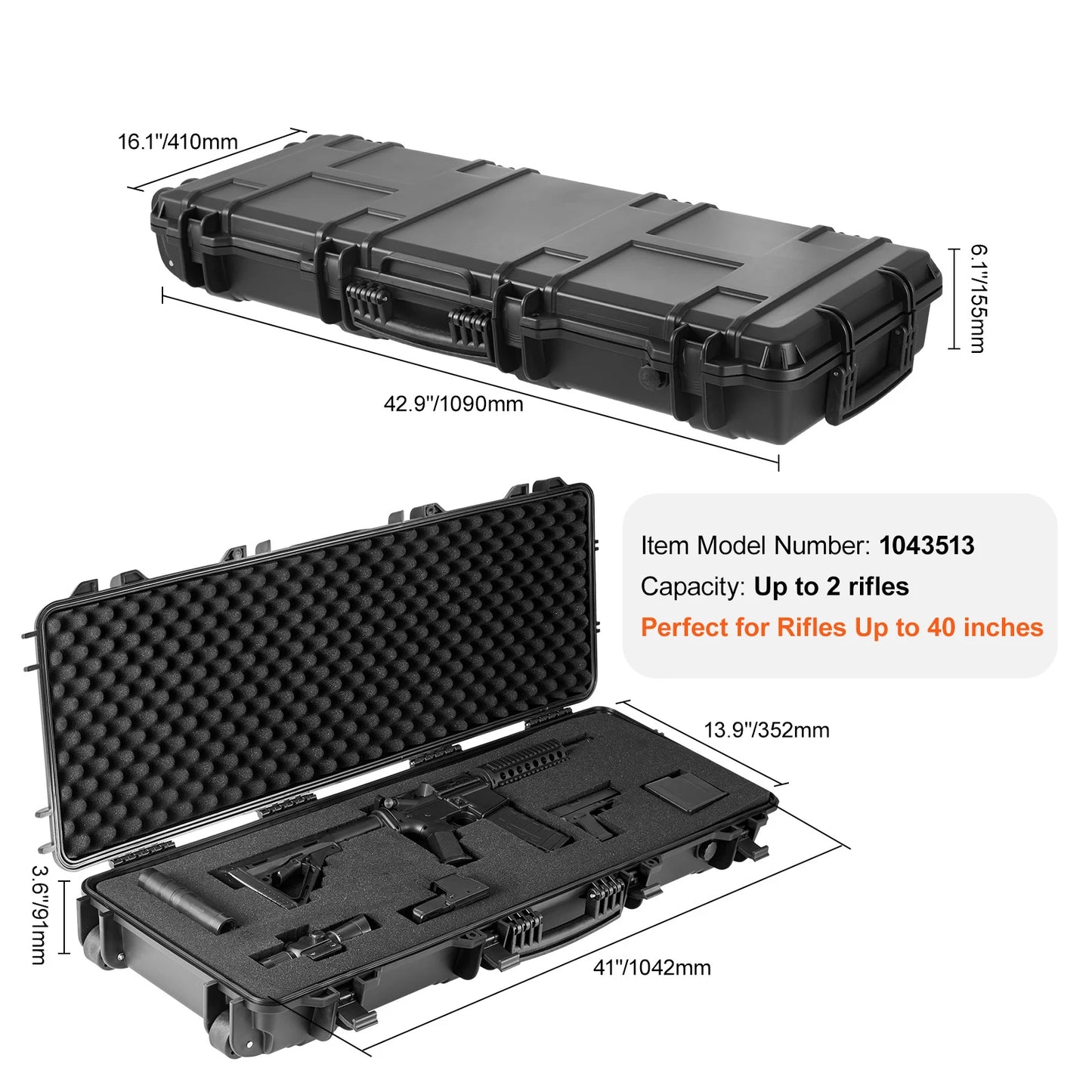 SucceBuy Rifle Hard Case Waterproof Shockproof With Casters