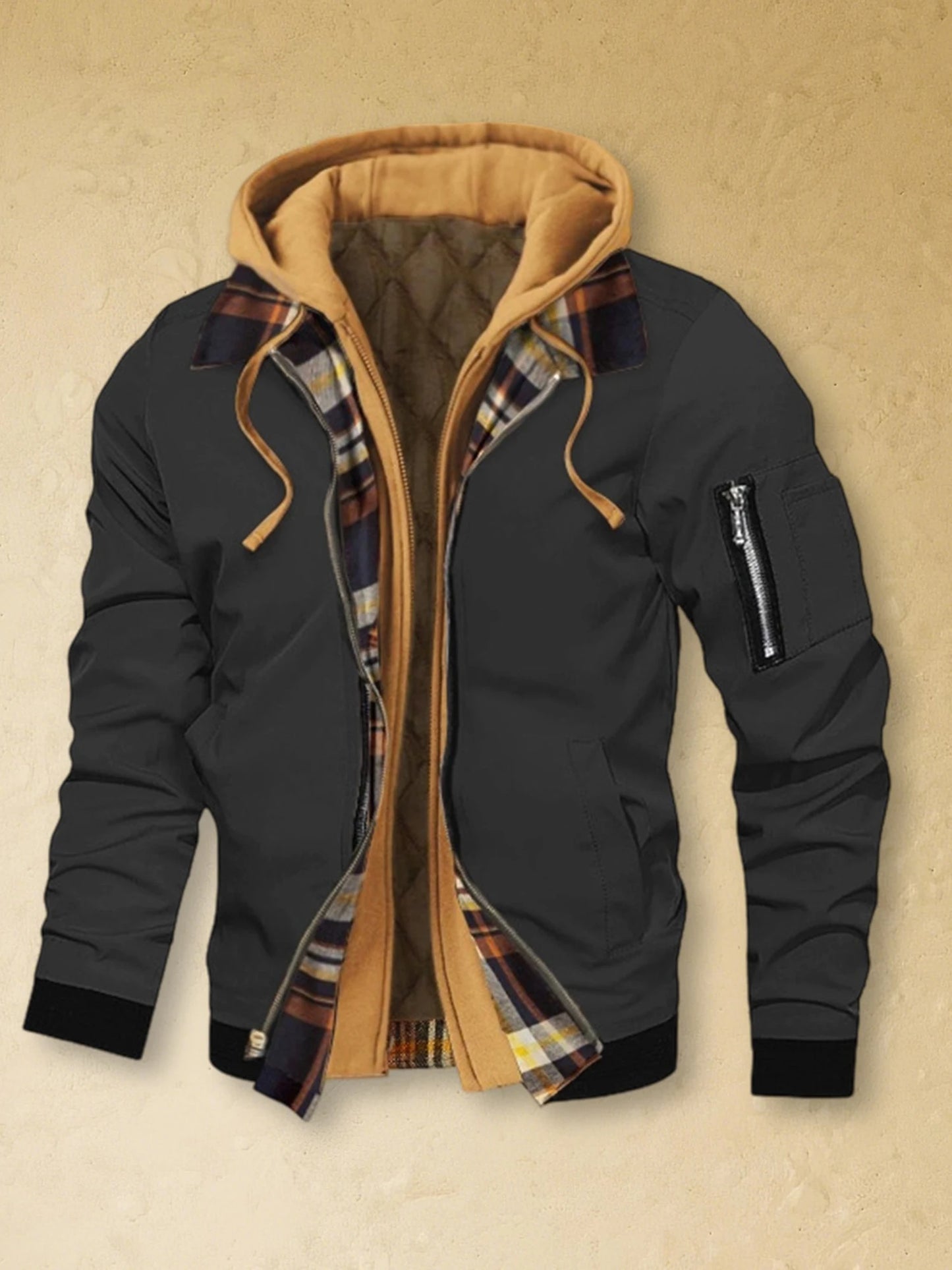 Men's Winter Hooded Zip Up Jacket With Faux Fur Lining