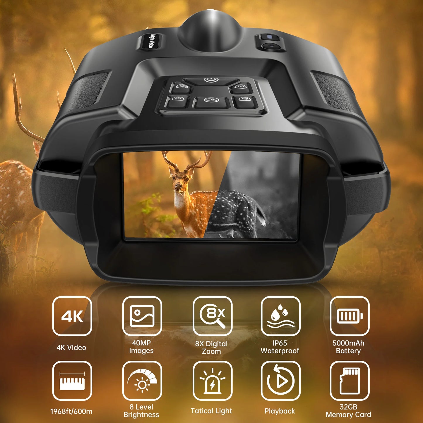 DIYIMINE Night Vision Binoculars Infrared 5000mAh 8x Zoom for Hunting