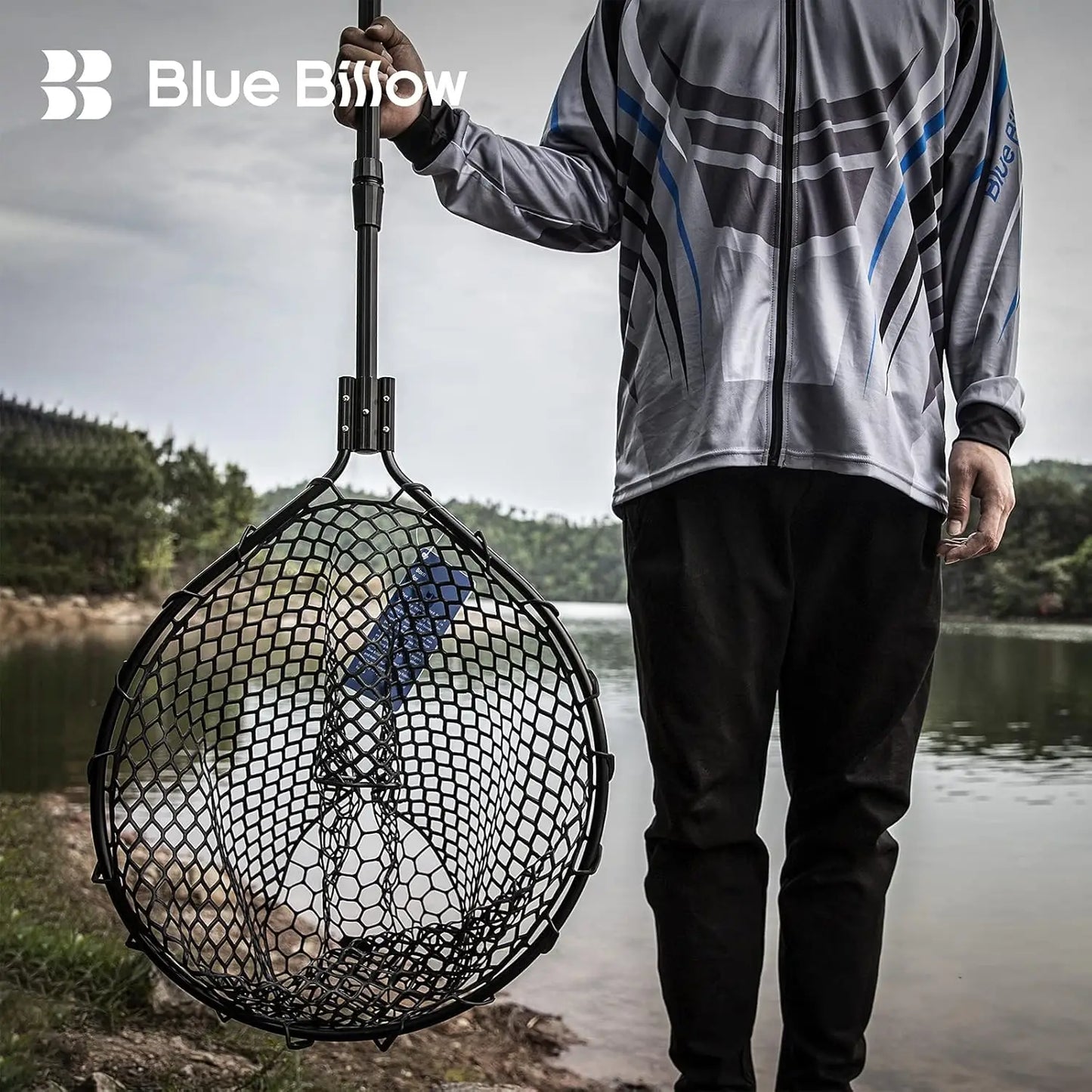 Folding Rubber Fishing Net With Aluminum Handle For Freshwater Saltwater