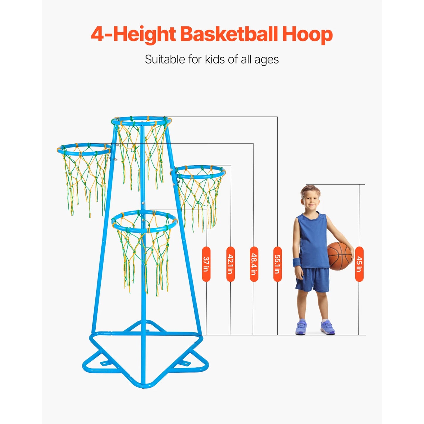 SucceBuy 4 Hoop Basketball Hoop Stand With Adjustable Indoor Outdoor
