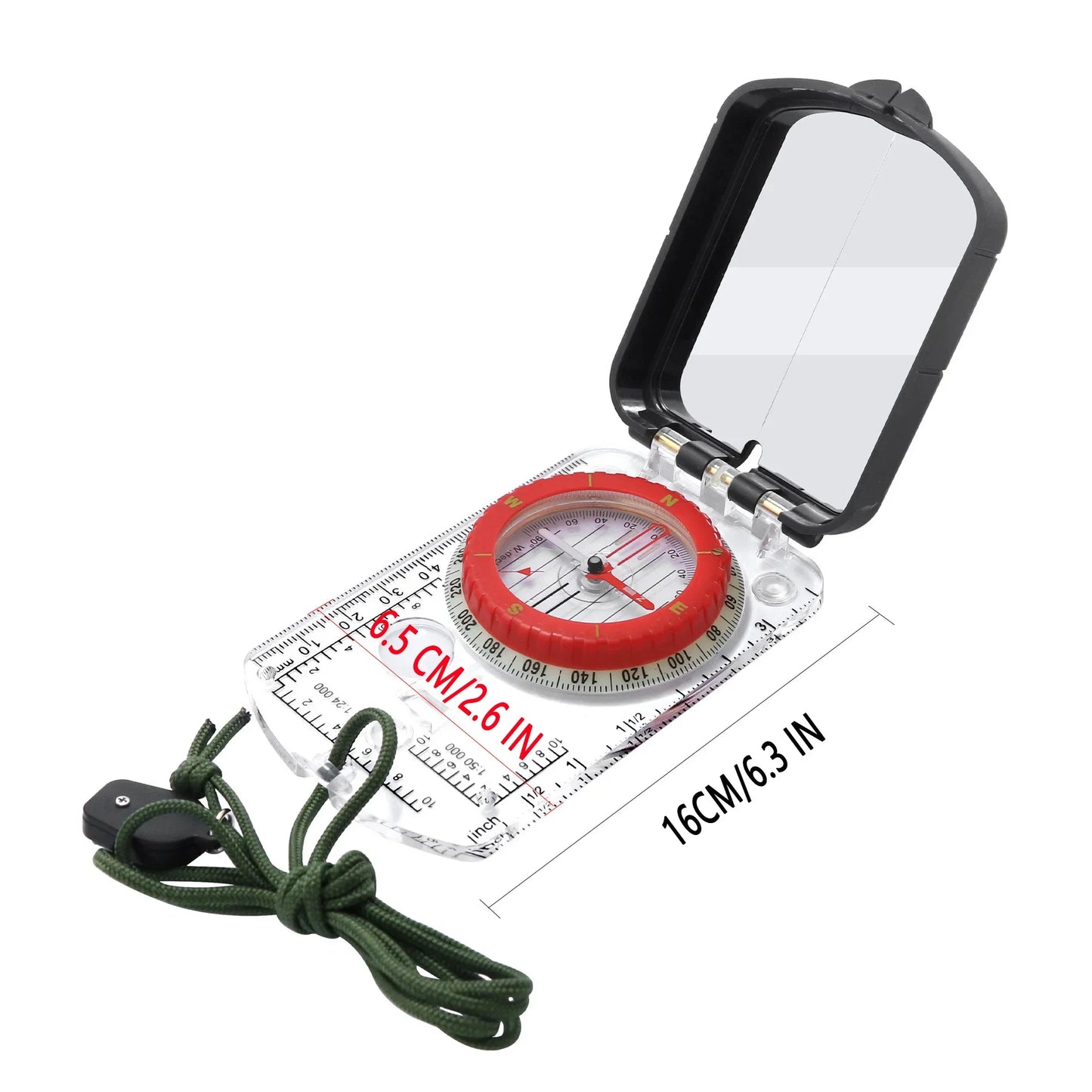 Sighting Compass Mirror With Adjustable Declination Base Plate LED Light