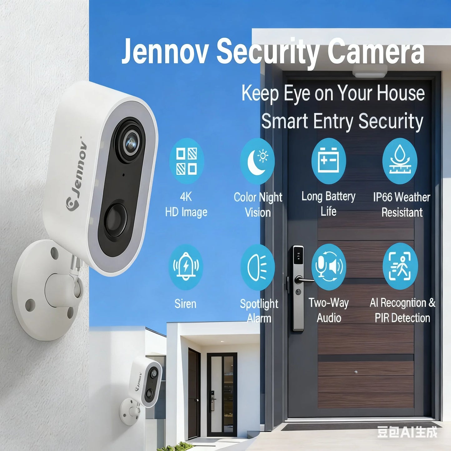 JENNOV 3MP Wireless Outdoor Battery Security Camera Two Way Talk