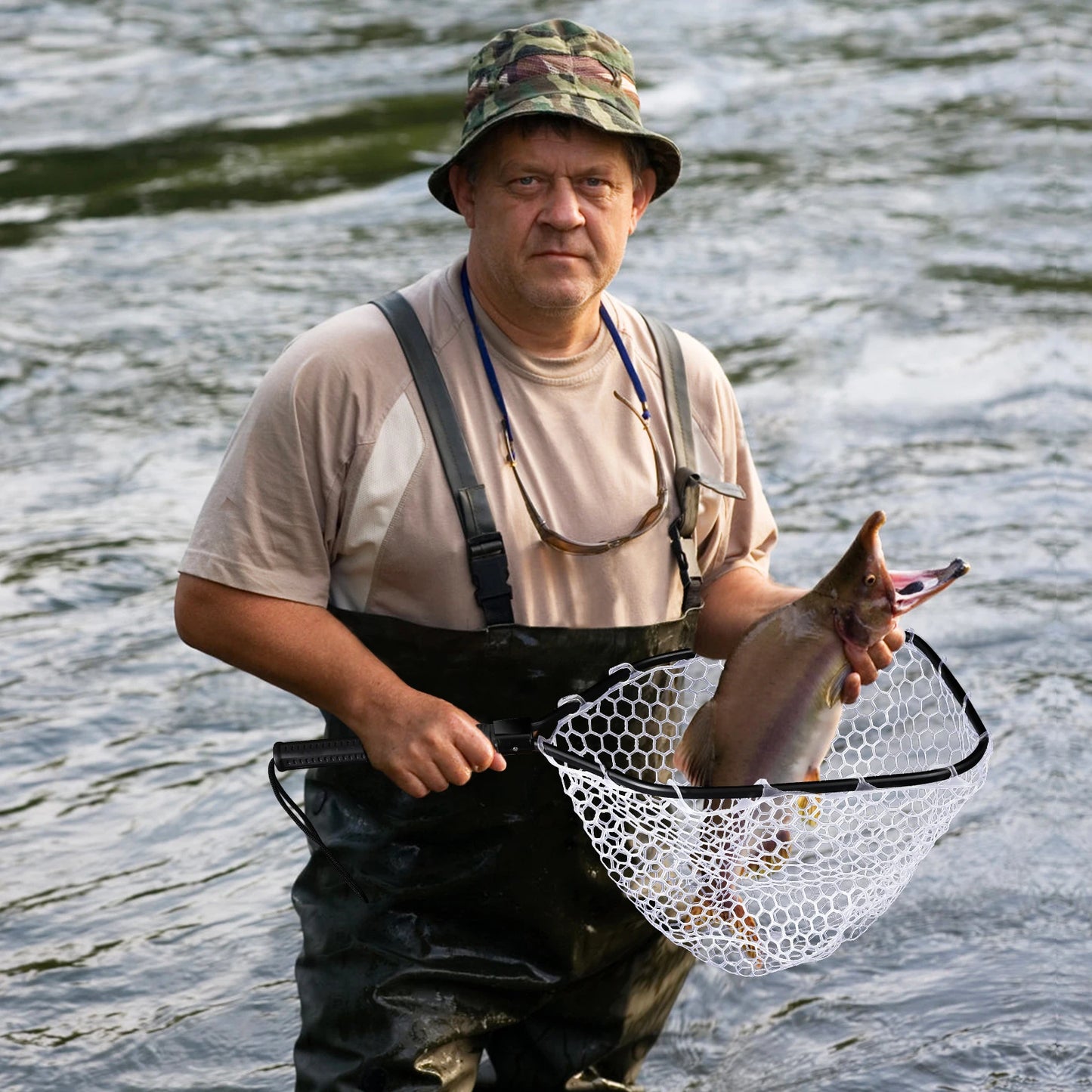 HiMISS Foldable Trout Landing Net With Handle Lightweight Fly Fishing