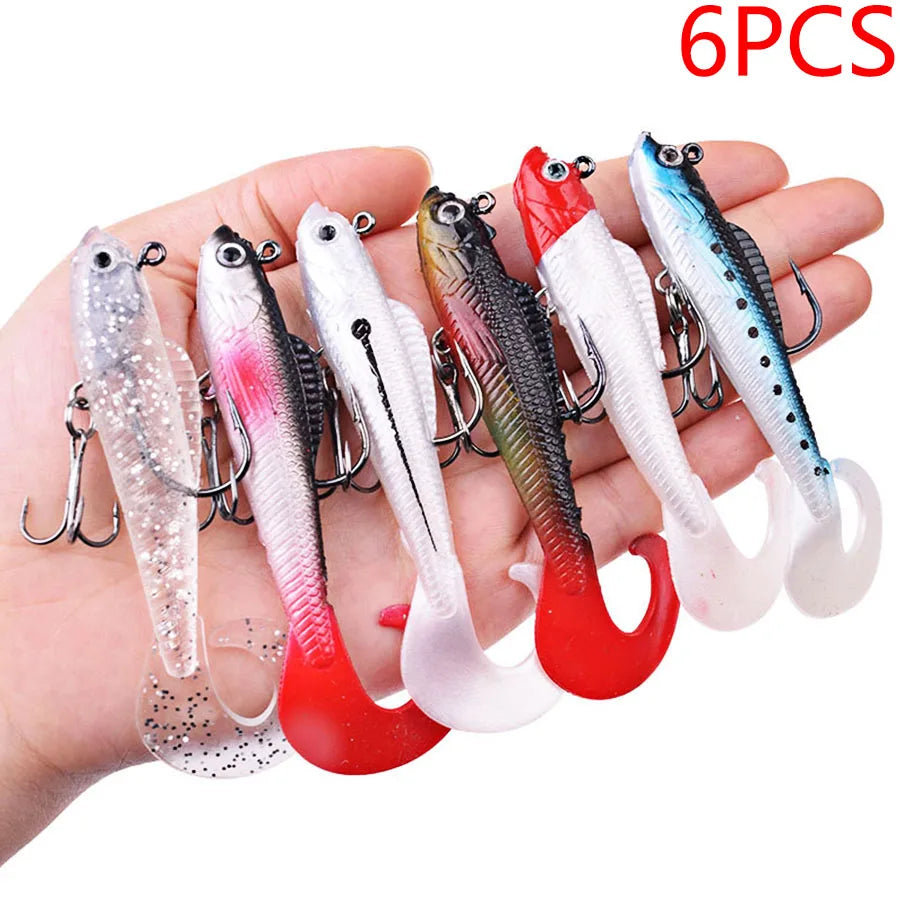Six Piece Soft Silicone Wobbler Lures For Sea Bass Pike