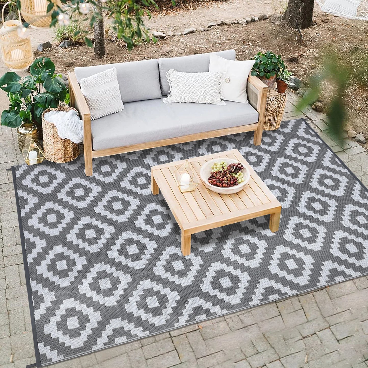 StudysetCN Outdoor Geometric Reversible Waterproof Rug For Patio