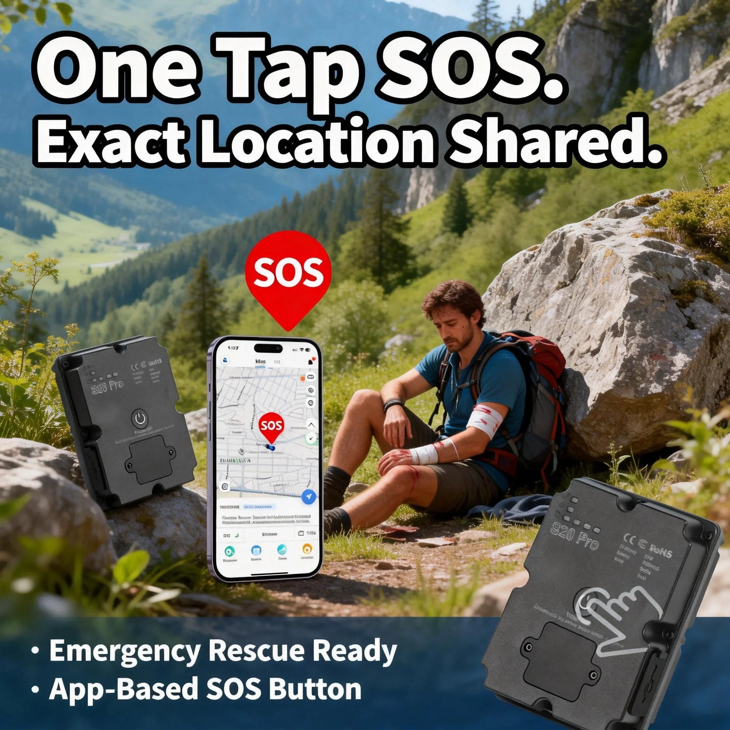 Wanwaytech GPS Tracker For Hiking Outdoor Real Time SOS