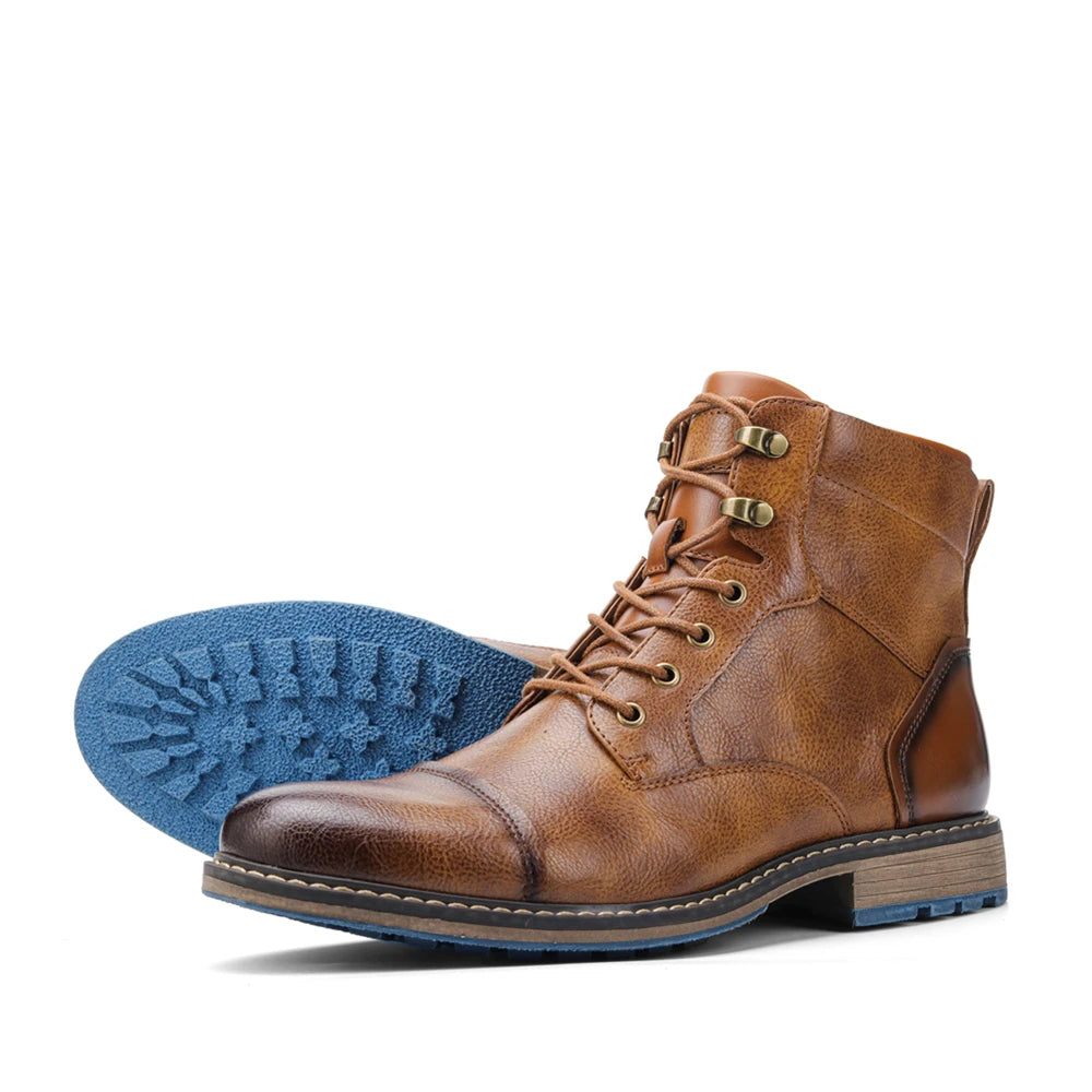 Mens Leather Ankle Boots With Zipper Spring Fashion