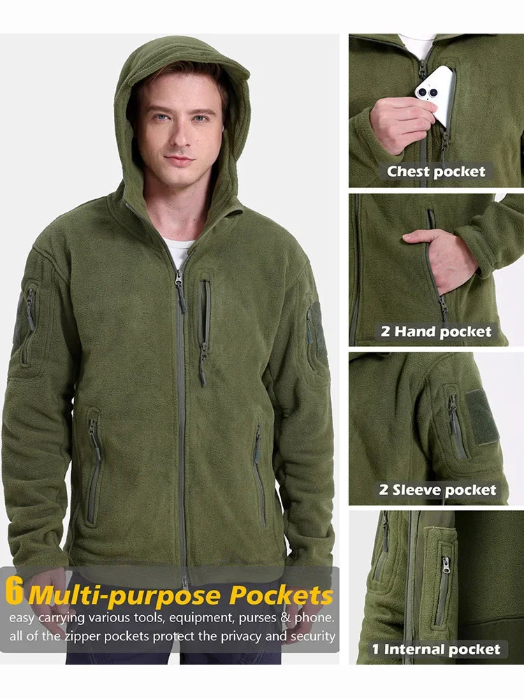 Fleece Outdoor Hunting Jacket With Multi Pockets And Full Zip
