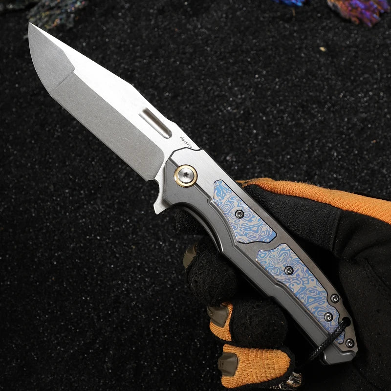 ALVELYDIY Outdoor Tactical Folding Knife M390 Steel With Leather Sheath