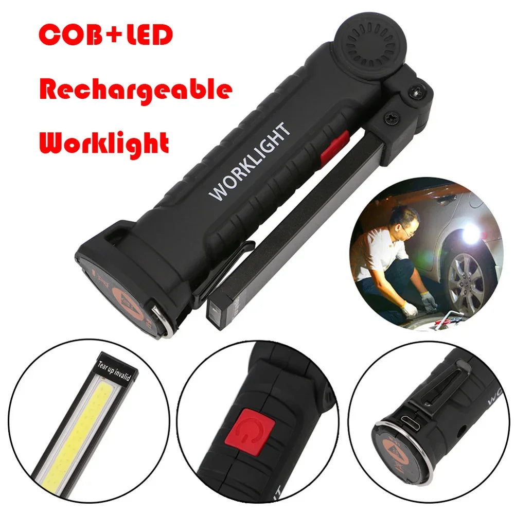 Shunmaii Waterproof USB Rechargeable COB LED Flashlight Magnetic