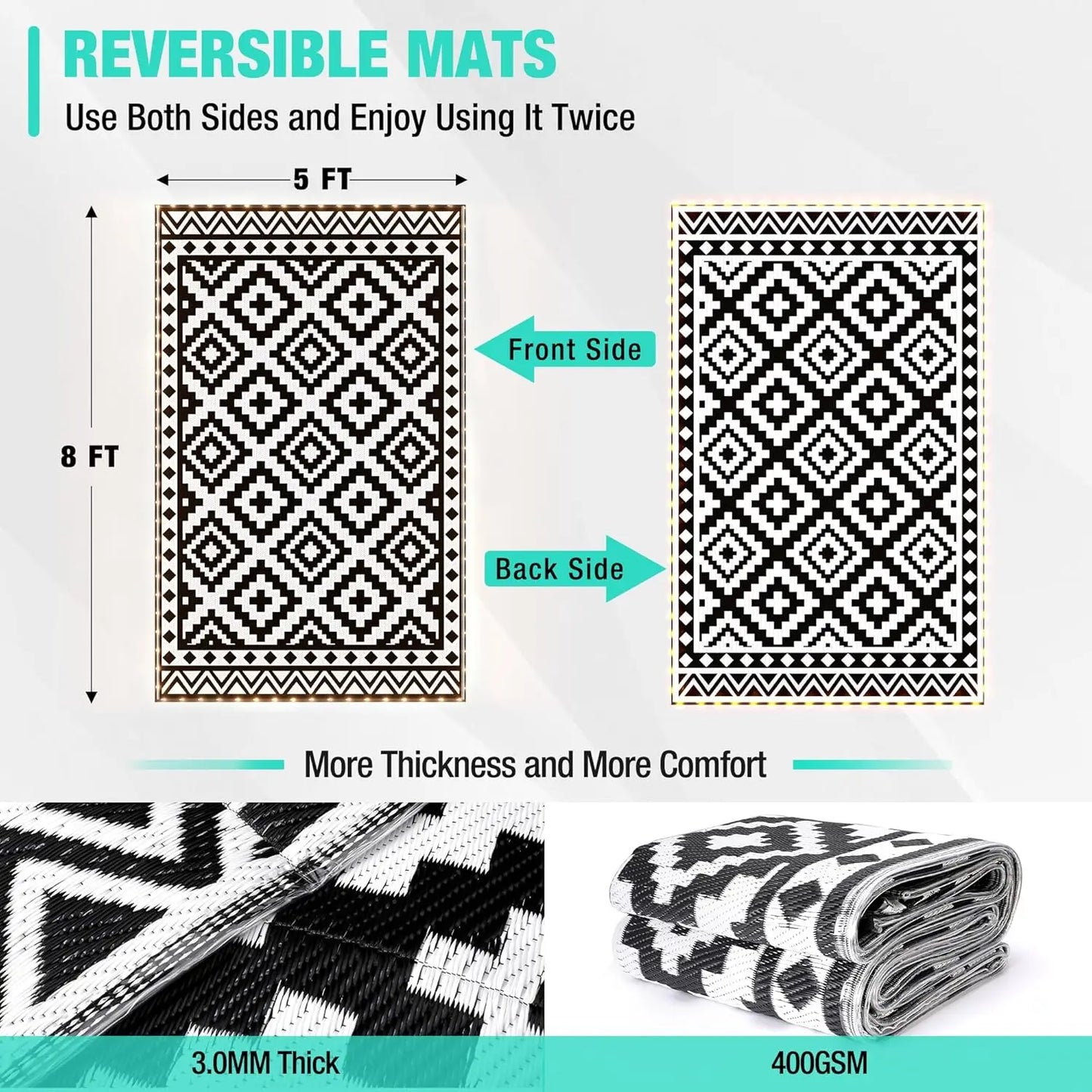 Waterproof Outdoor Rug With LED Lights For Patio And Beach