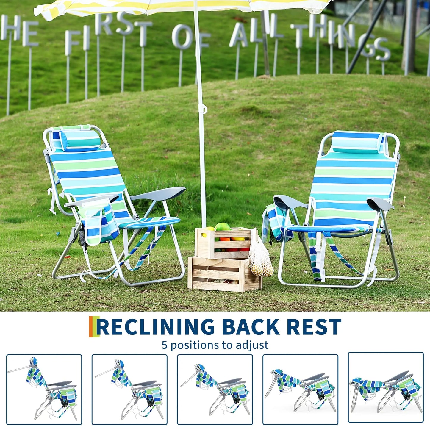 HiMISS 2 Pack Backpack Beach Chair Folding Lounge With Cooler