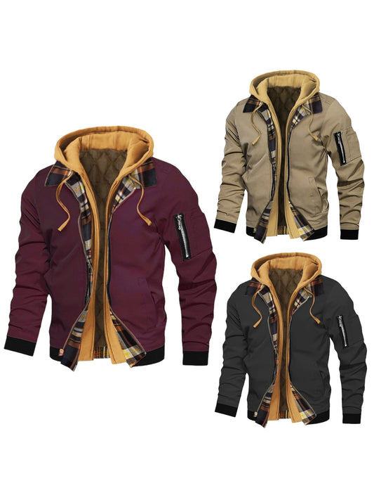 Men's Winter Hooded Zip Up Jacket With Faux Fur Lining