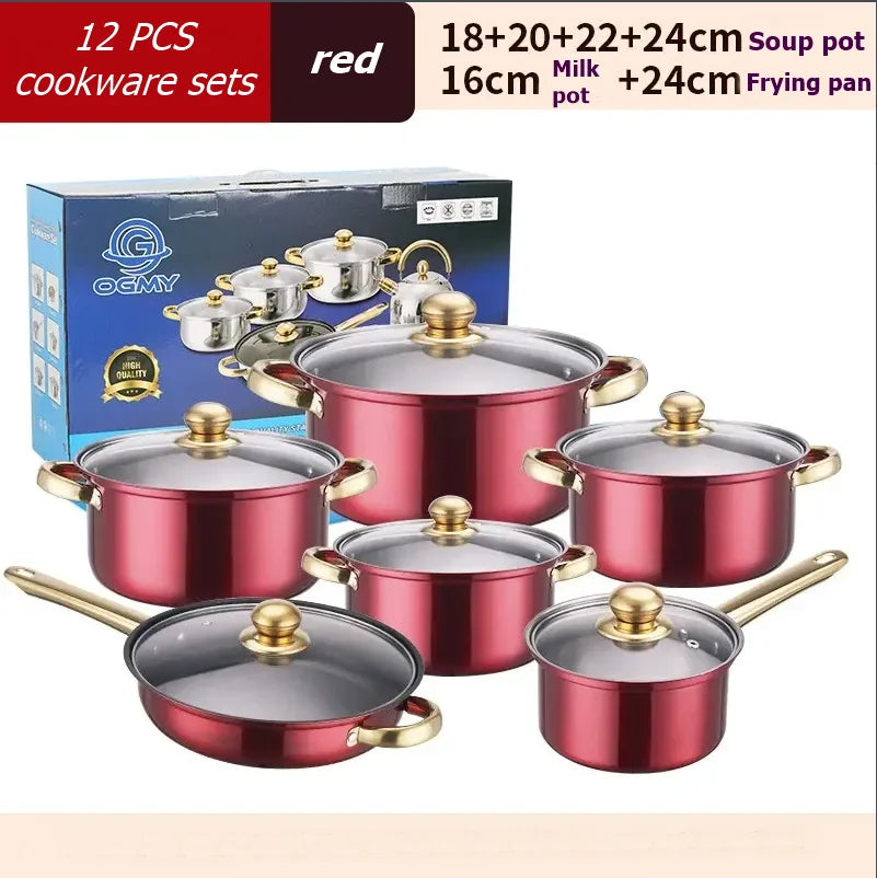 12-Piece Stainless Steel Cookware Set With Nonstick Pots And Pans