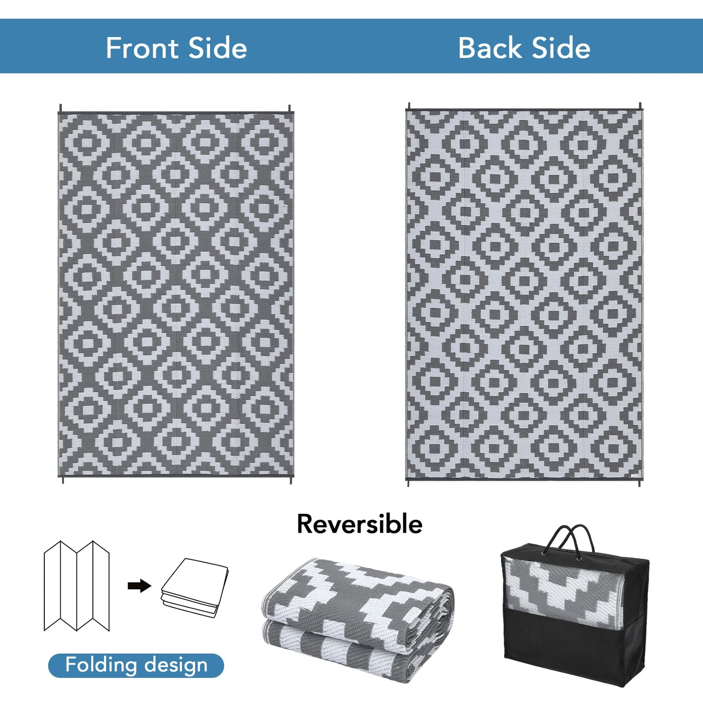 StudysetCN Outdoor Geometric Reversible Waterproof Rug For Patio