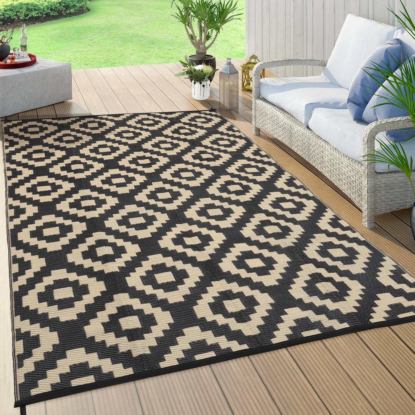 StudysetCN Outdoor Geometric Reversible Waterproof Rug For Patio