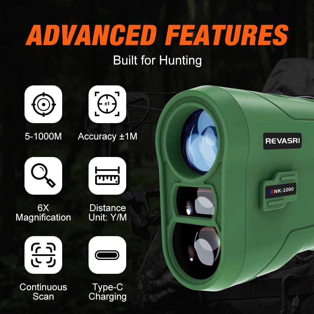 REVASRIE 1000M Multi Function Hunting Rangefinder With Golf Slope Mode