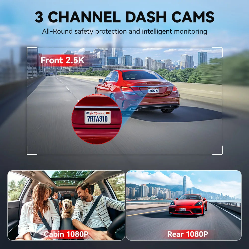 Redtiger Dash Cam A3 Front Cabin Rear Night Vision GPS