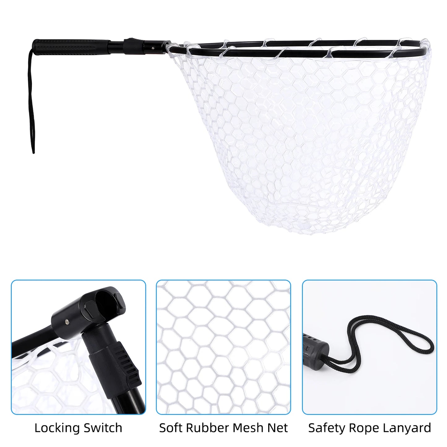 HiMISS Foldable Trout Landing Net With Handle Lightweight Fly Fishing