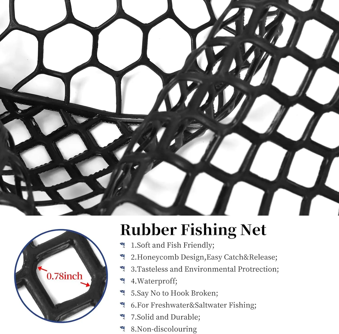 Folding Rubber Fishing Net With Aluminum Handle For Freshwater Saltwater