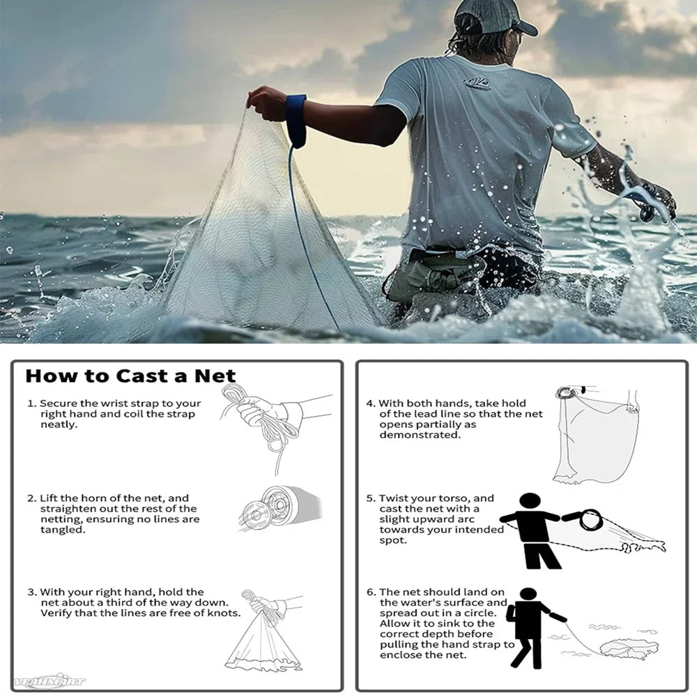 American Saltwater Cast Net For Bait With Zinc Sinker
