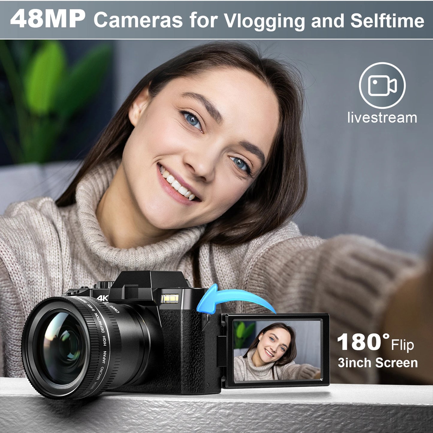 NBD 48MP Digital Camera With WiFi App Control And 4K Autofocus Anti Shake
