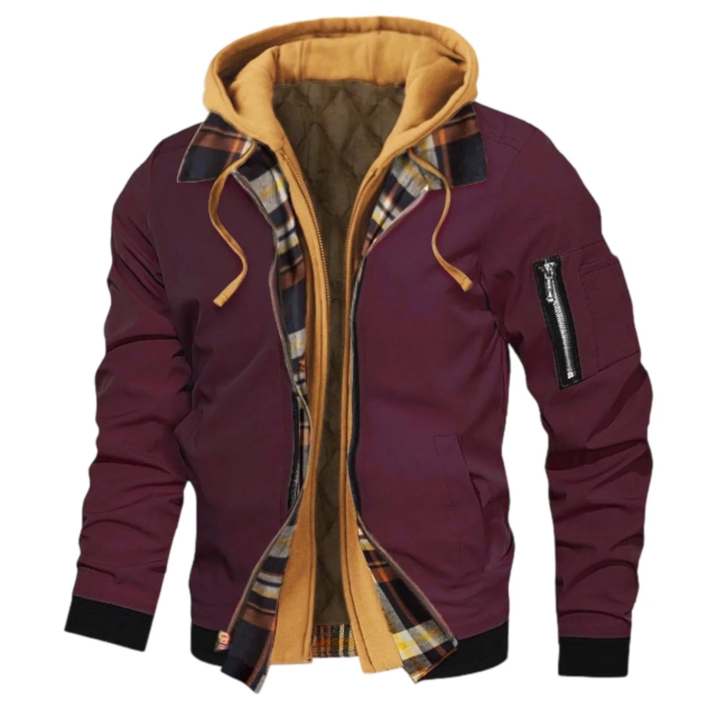 Men's Winter Hooded Zip Up Jacket With Faux Fur Lining